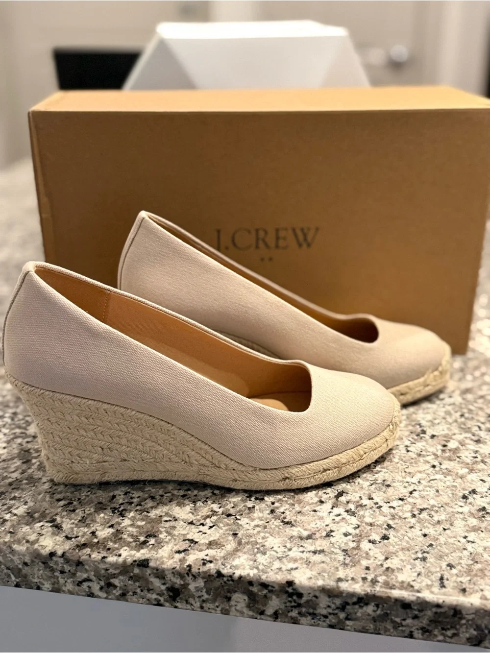 J. Crew Neutral Canvas Espadrille Wedge Pumps